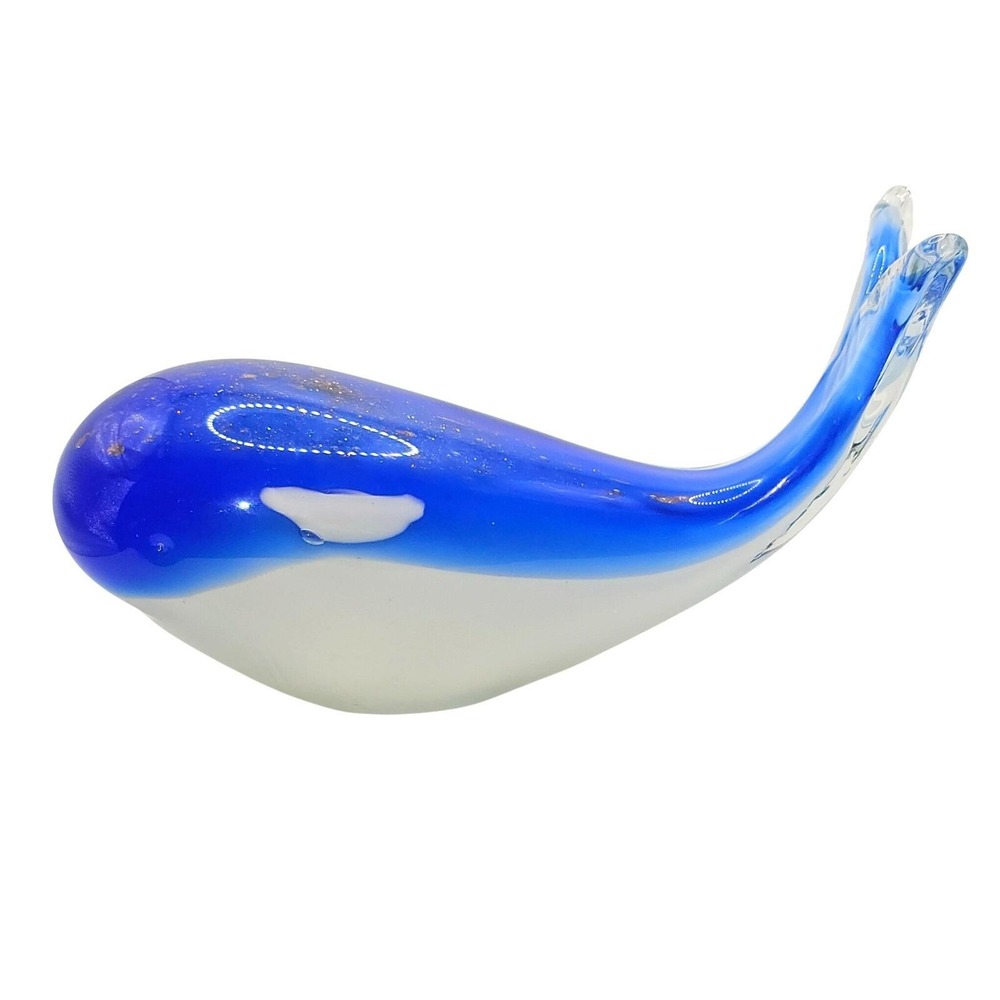 Large Blue Art Glass Whale Figurine Coastal Beach House Ocean Decor 9" Length - Picture 3 of 10